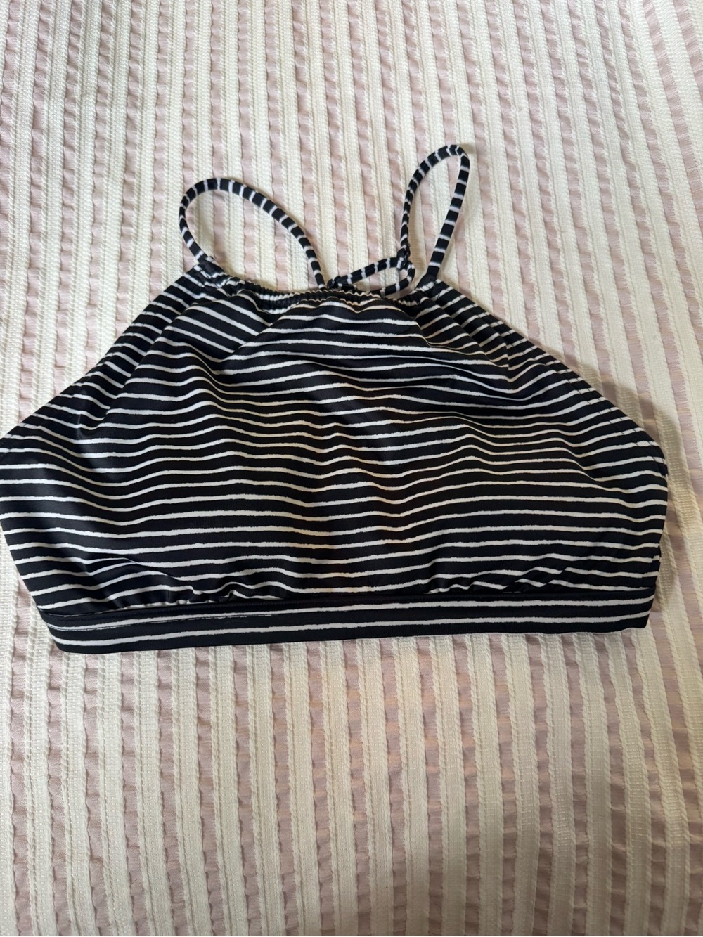 Prana Black & White Striped Sports Bra